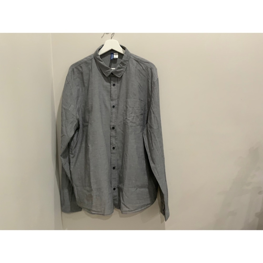 H&M Divided Mens XL Grey Cotton Long Sleeve Button Down Shirt Pocket Classic